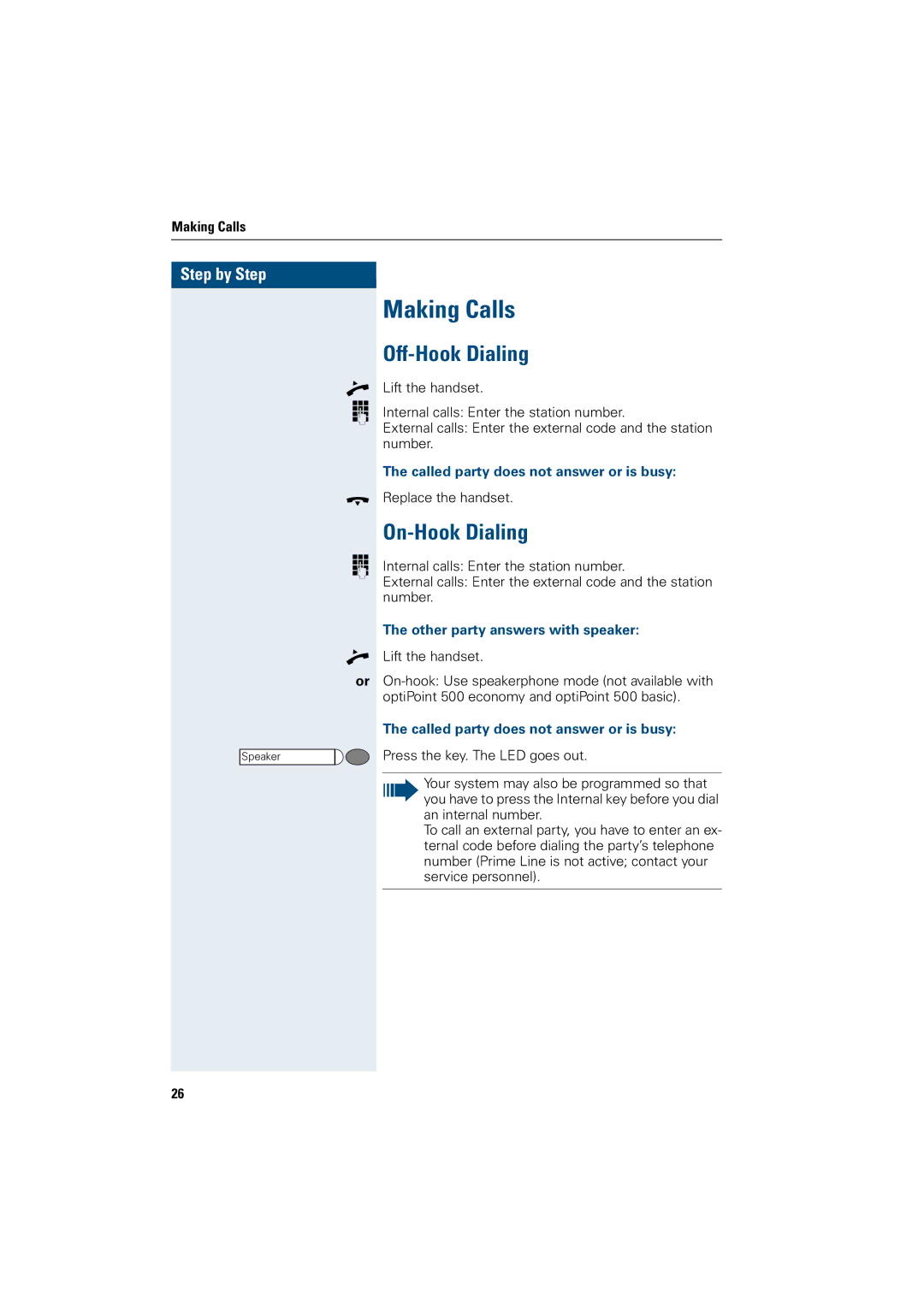 Siemens 500 basic, 3000, 5000 RSM Making Calls, Off-Hook Dialing, On-Hook Dialing, Called party does not answer or is busy 