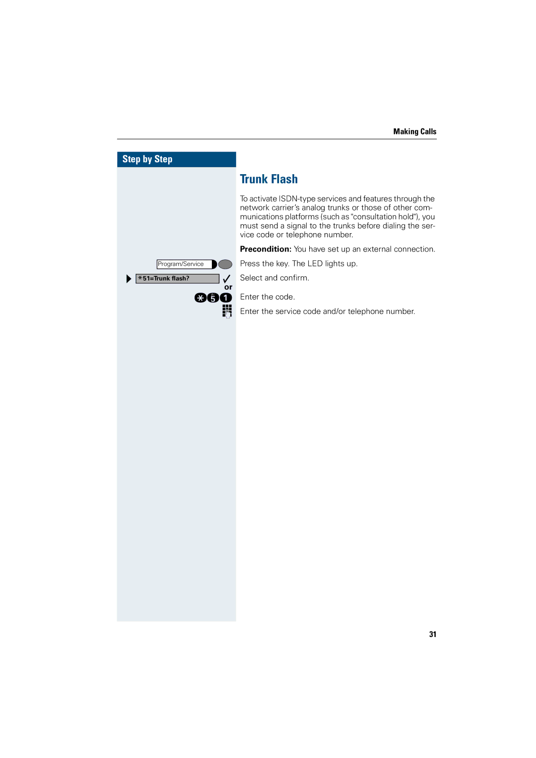 Siemens 500 standard, 3000, 500 basic, 500 economy, 500 advance, 5000 RSM manual Trunk Flash 