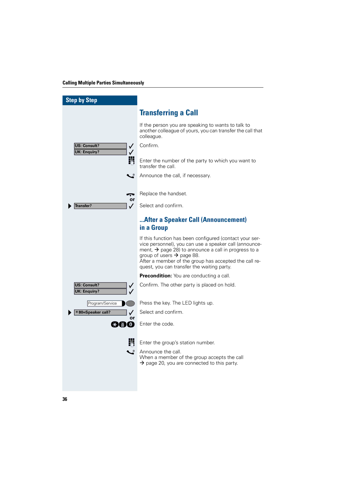 Siemens 3000, 500 standard, 500 basic, 500 economy manual Transferring a Call, After a Speaker Call Announcement in a Group 