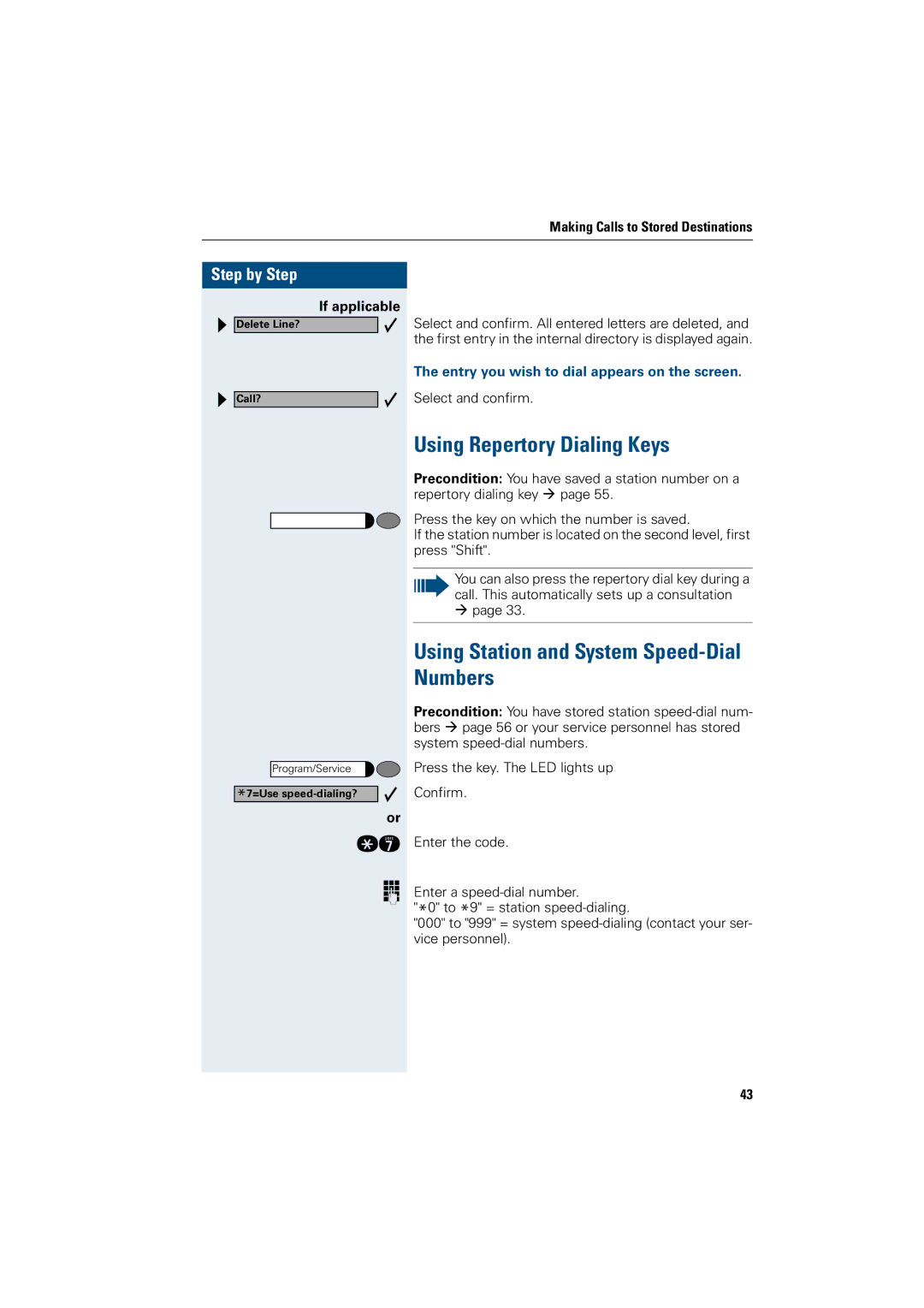 Siemens 500 standard, 3000, 500 basic, 500 economy Using Repertory Dialing Keys, Using Station and System Speed-Dial Numbers 