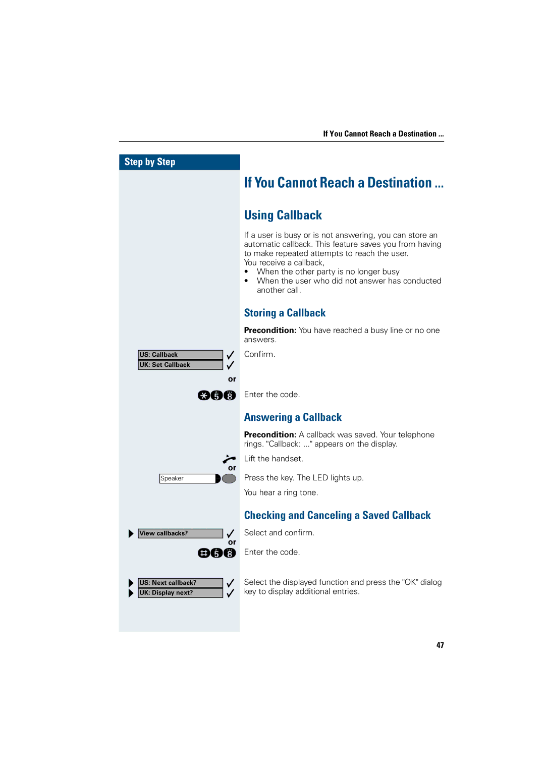 Siemens 5000 RSM, 3000, 500 standard, 500 basic, 500 economy manual Using Callback, Storing a Callback, Answering a Callback 