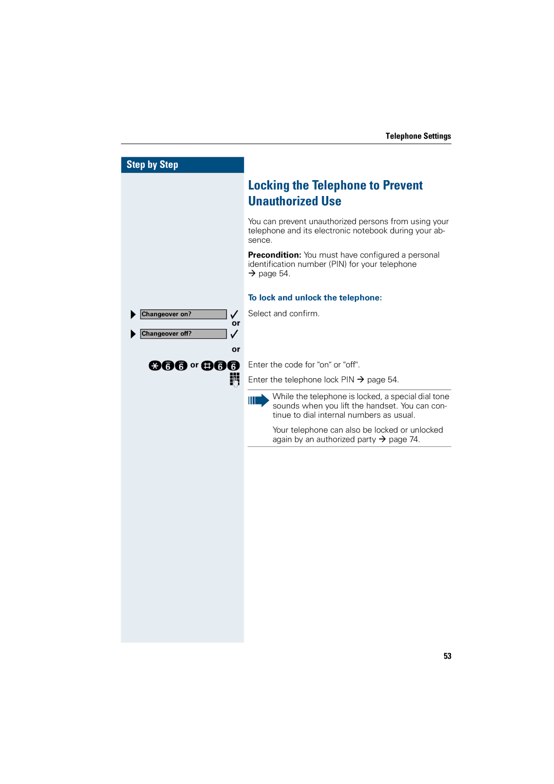 Siemens 5000 RSM, 3000, 500 standard Locking the Telephone to Prevent Unauthorized Use, To lock and unlock the telephone 