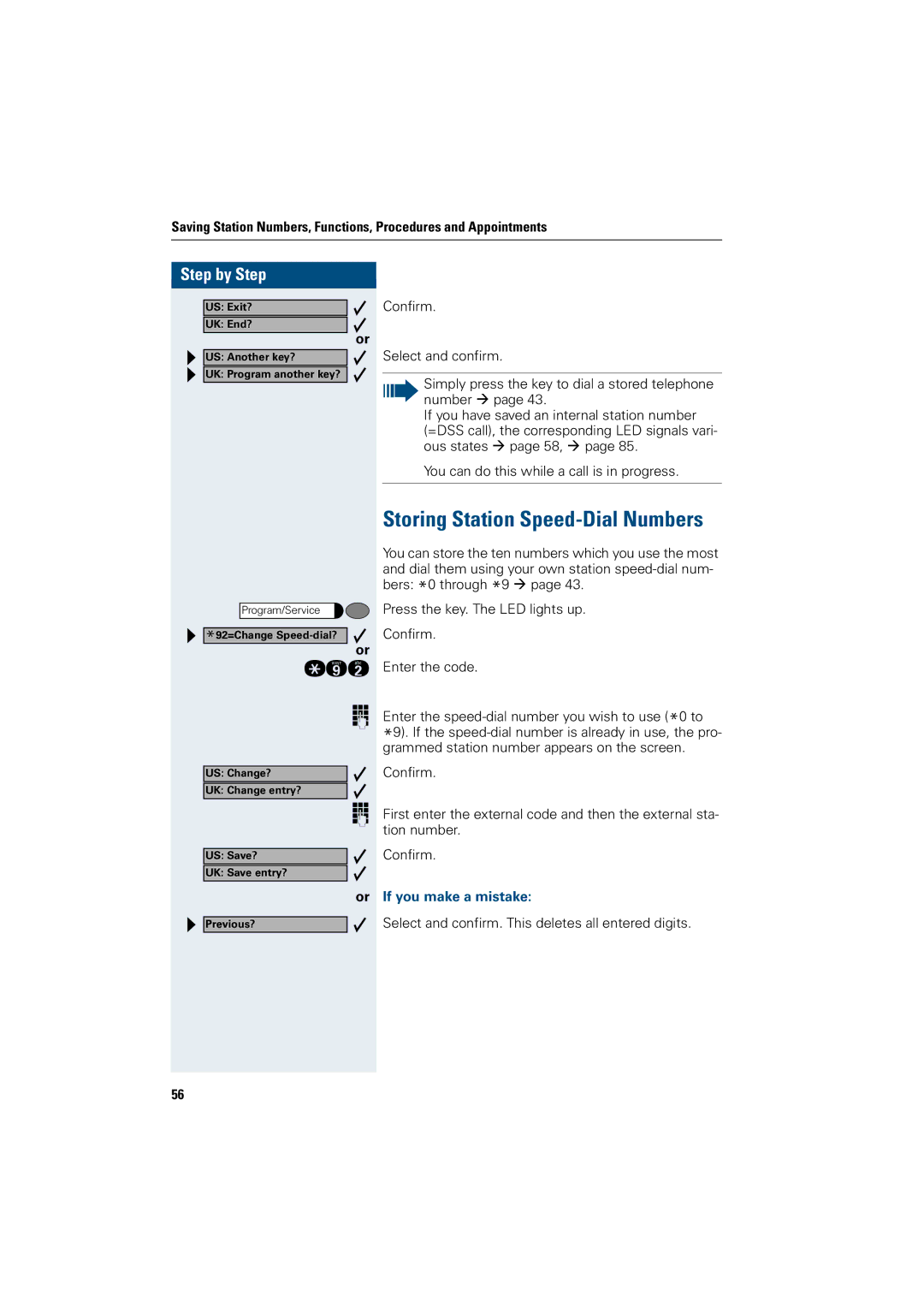 Siemens 500 basic, 3000, 500 standard, 500 economy, 500 advance, 5000 RSM manual Storing Station Speed-Dial Numbers 