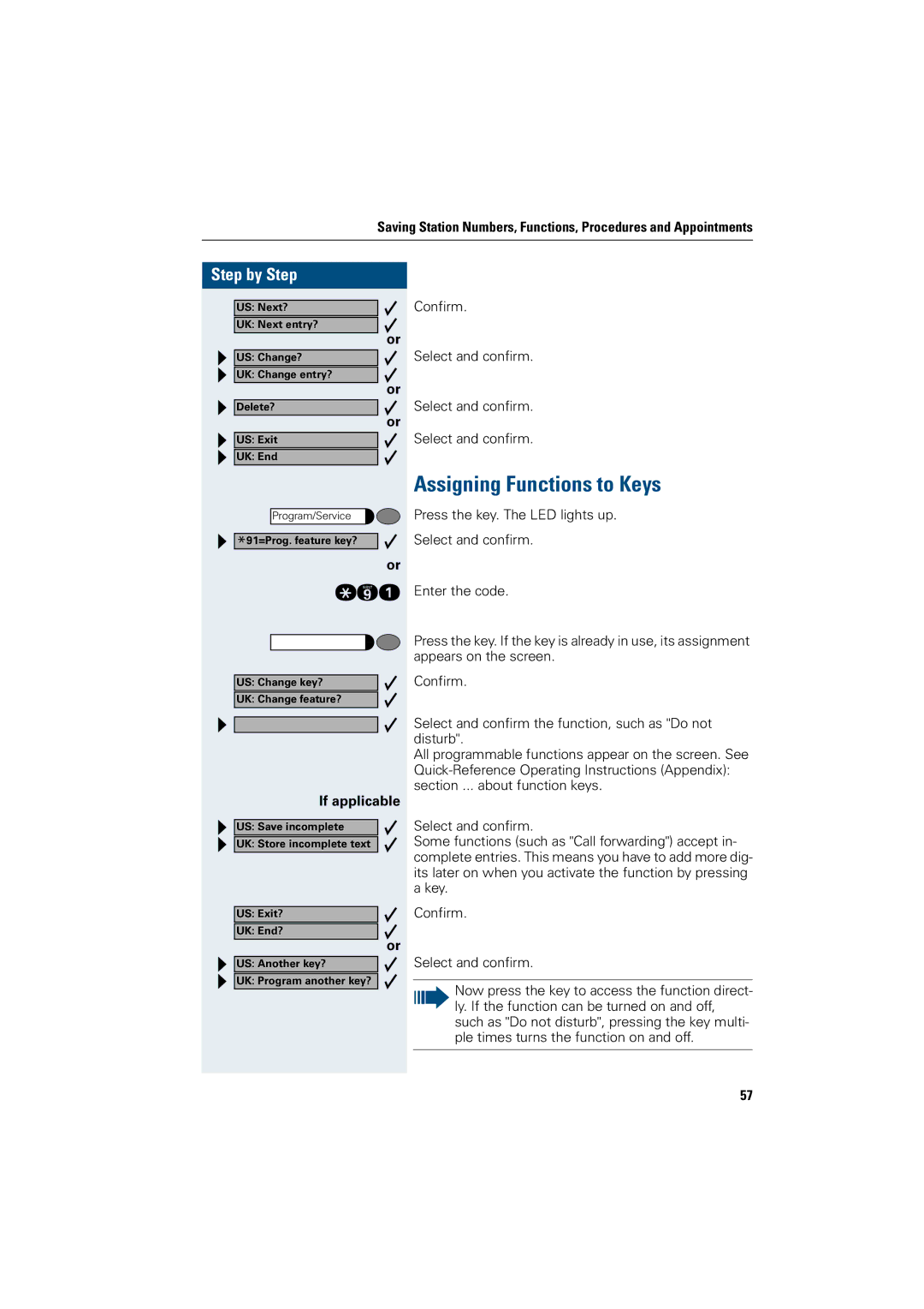 Siemens 500 economy, 3000, 500 standard, 500 basic, 500 advance, 5000 RSM manual Assigning Functions to Keys 