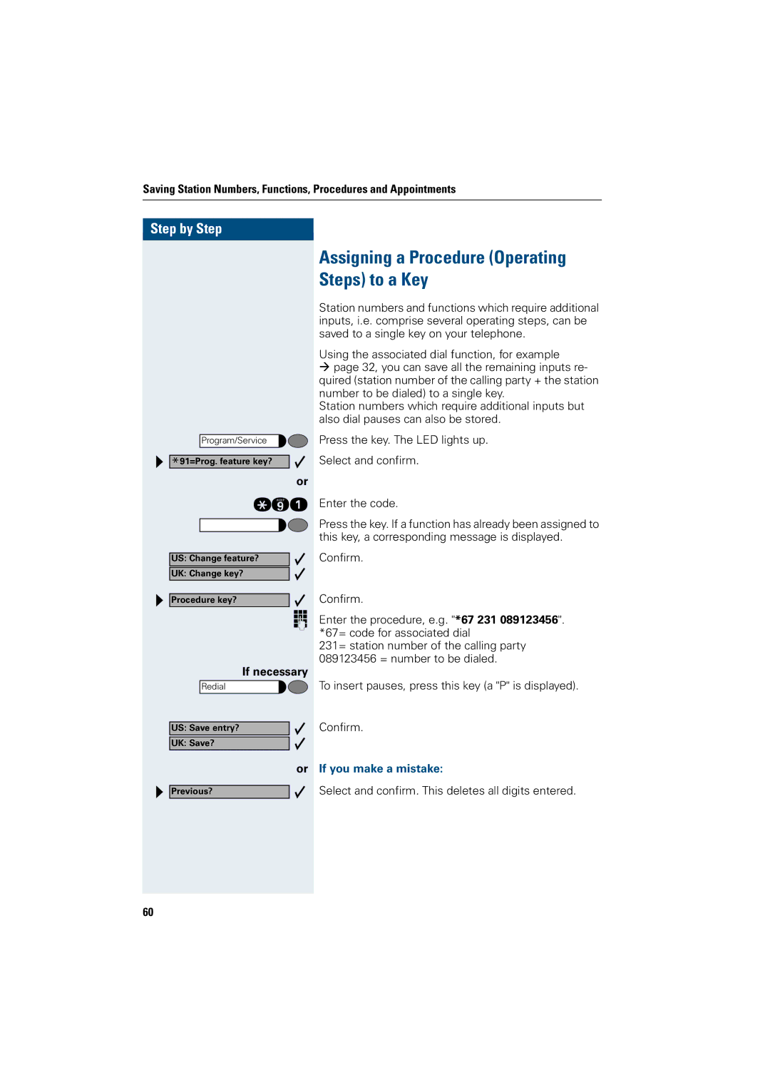 Siemens 3000, 500 standard, 500 basic, 500 economy manual Assigning a Procedure Operating Steps to a Key, FB Enter the code 