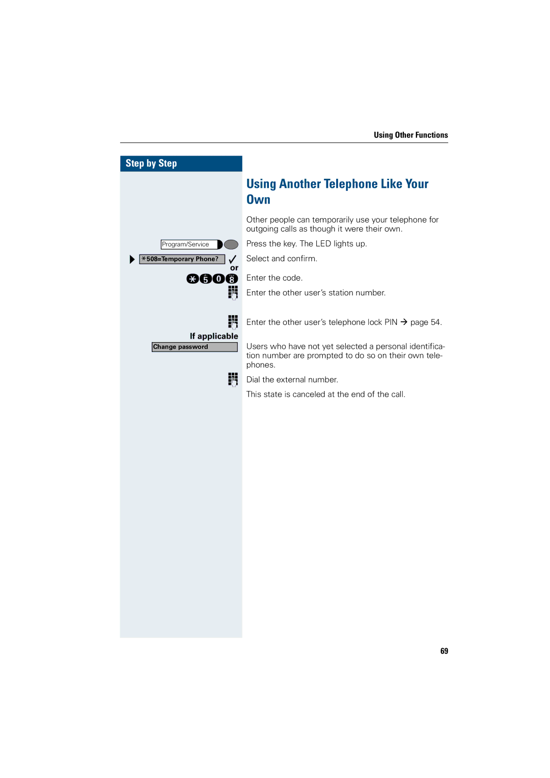 Siemens 500 economy, 3000, 500 standard, 500 basic, 500 advance, 5000 RSM manual Using Another Telephone Like Your Own 