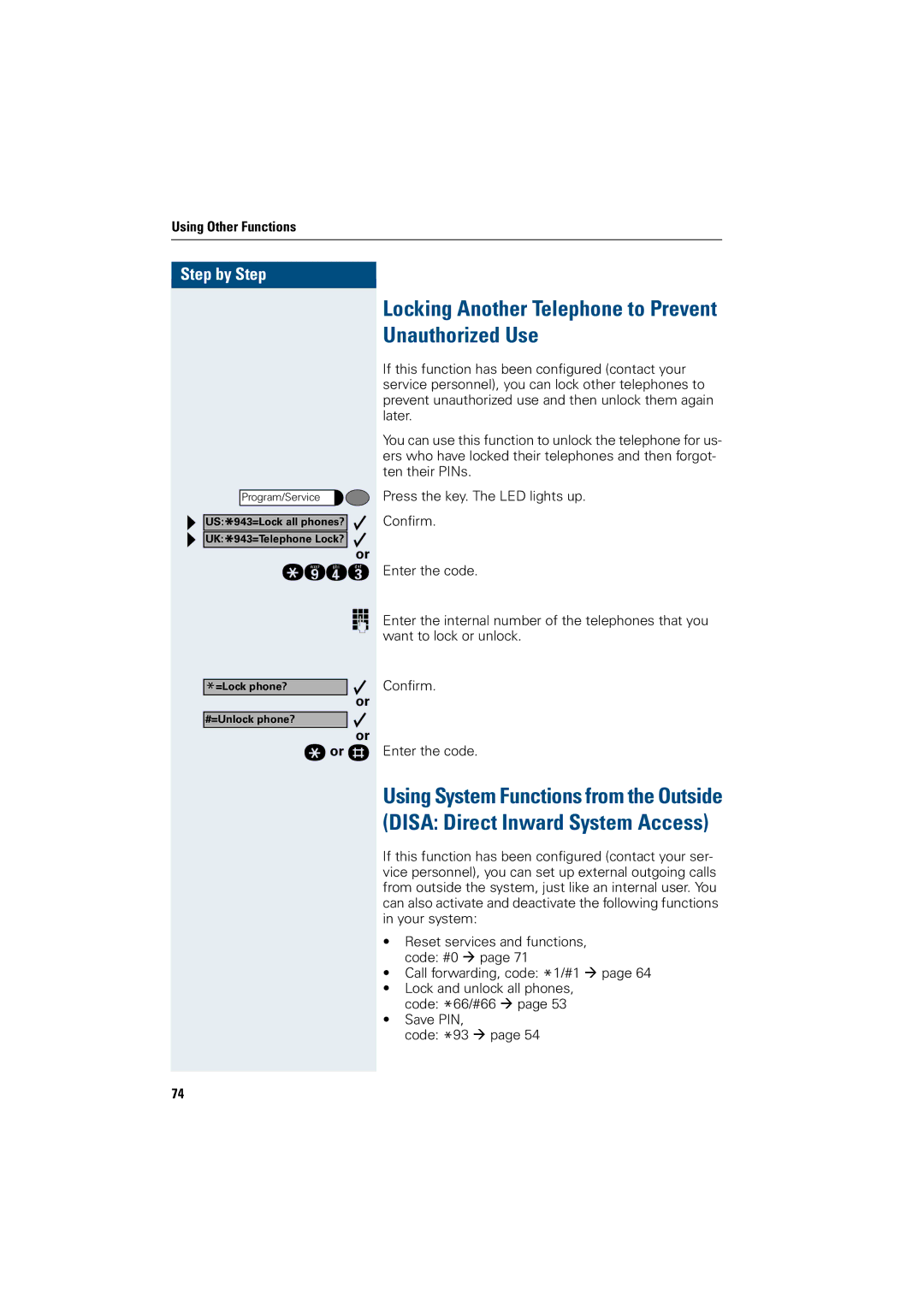 Siemens 500 basic, 3000, 500 standard, 500 economy, 500 advance manual Locking Another Telephone to Prevent Unauthorized Use 