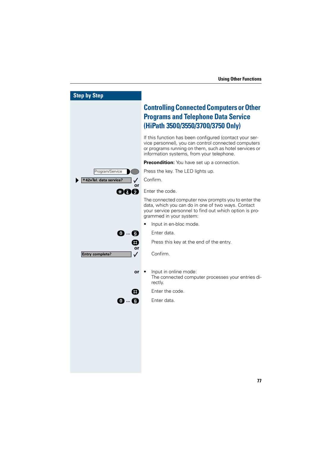 Siemens 5000 RSM, 3000, 500 standard, 500 basic, 500 economy, 500 advance manual 42=Tel. data service? 