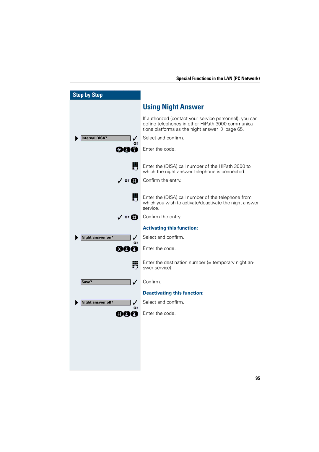 Siemens 5000 RSM, 3000, 500 standard, 500 basic, 500 economy, 500 advance manual Using Night Answer 