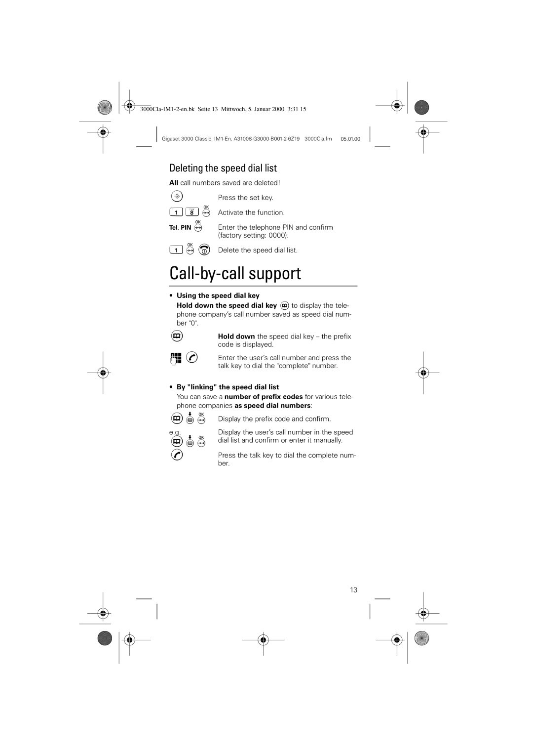 Siemens 3000 Classic Call-by-call support, Deleting the speed dial list, By linking the speed dial list 