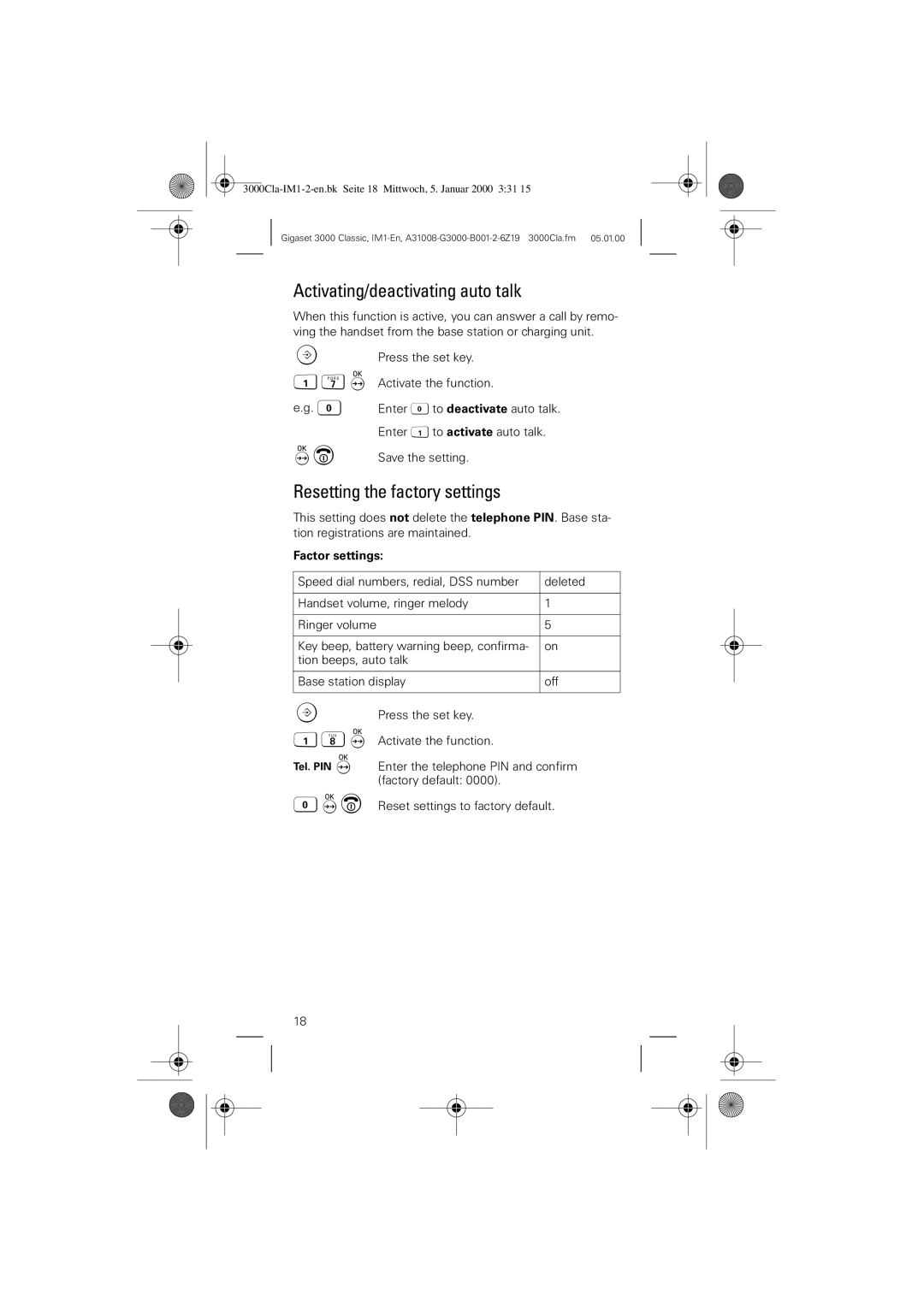 Siemens 3000 Classic operating instructions ‚xb Activate the function 