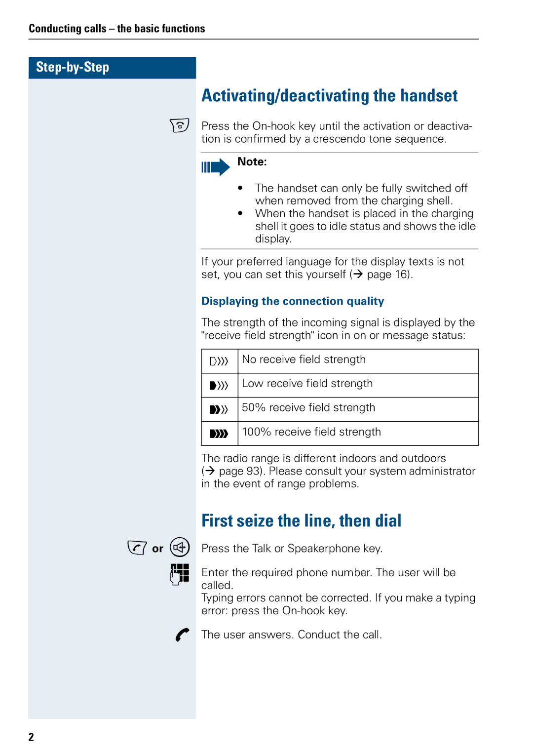 Siemens 3000 V3.0 manual Activating/deactivating the handset, First seize the line, then dial, Cor u 