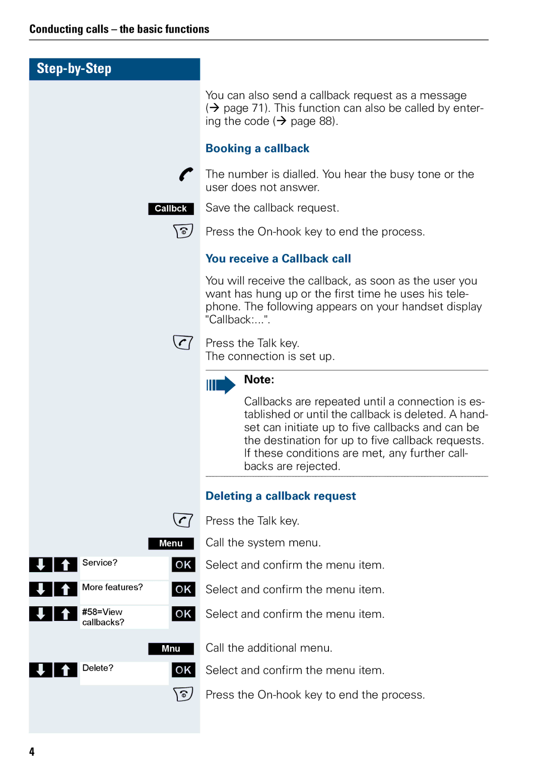 Siemens 3000 V3.0 manual Booking a callback, You receive a Callback call, Deleting a callback request 