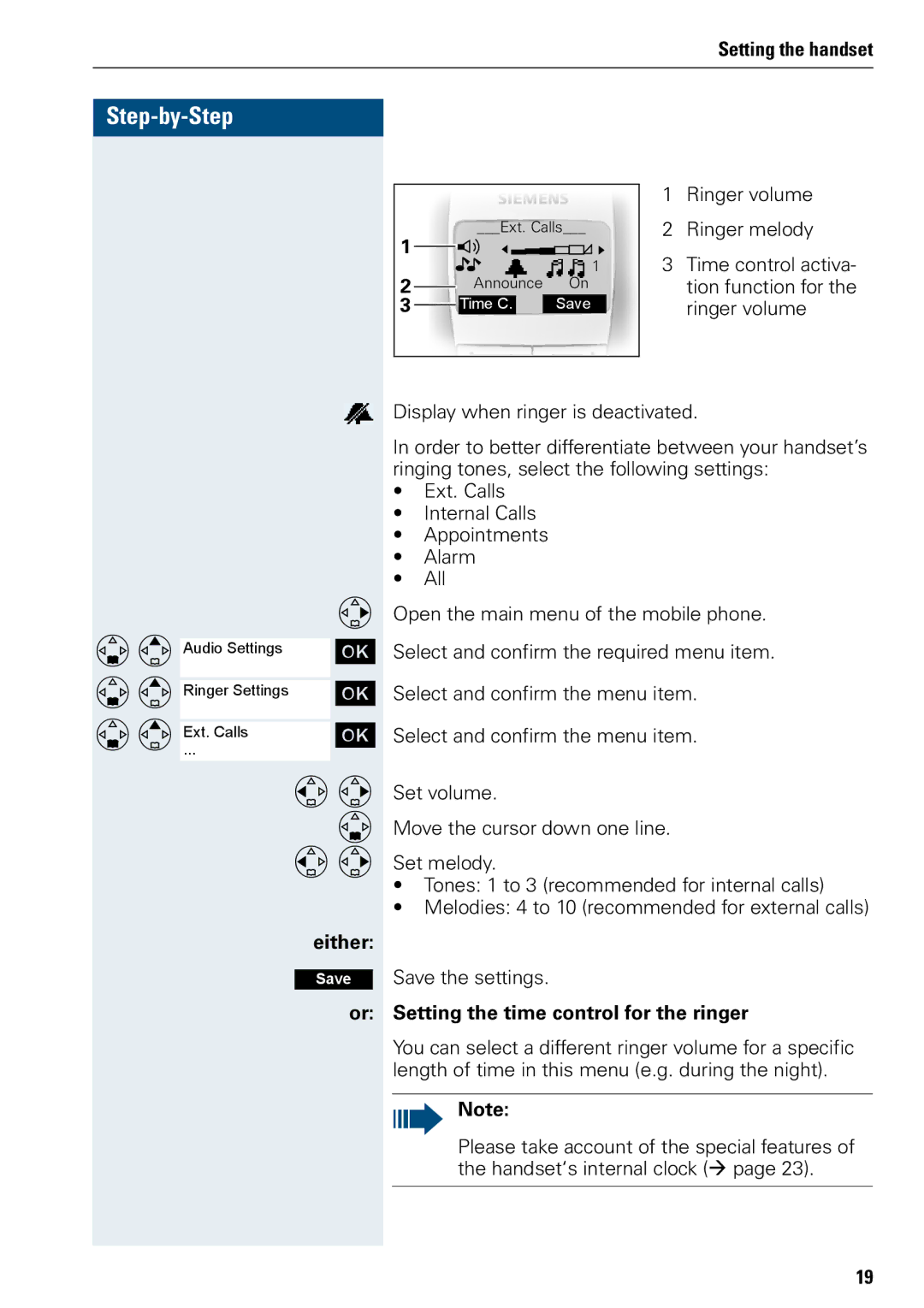 Siemens 3000 V3.0 manual Either, Setting the time control for the ringer 