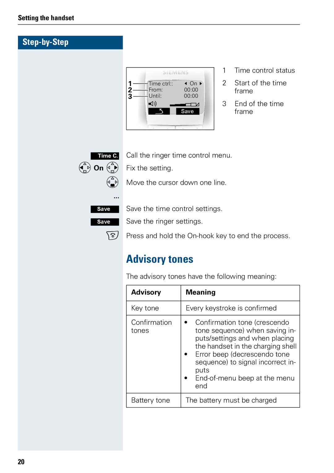 Siemens 3000 V3.0 manual Advisory tones, Advisory Meaning 