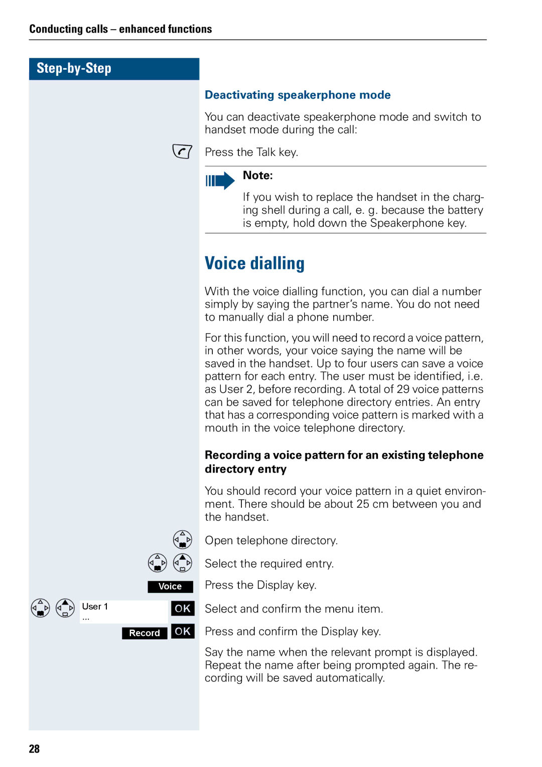 Siemens 3000 V3.0 manual Voice dialling, Deactivating speakerphone mode 