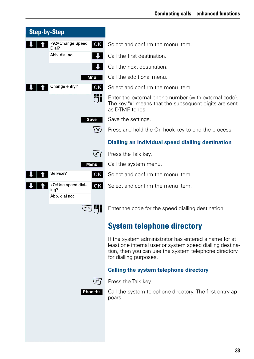 Siemens 3000 V3.0 manual System telephone directory, Dialling an individual speed dialling destination 