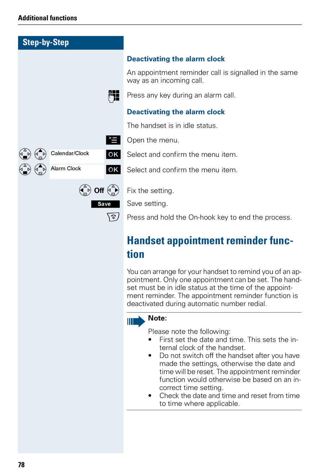 Siemens 3000 V3.0 manual Handset appointment reminder func- tion, FOff G, Deactivating the alarm clock 