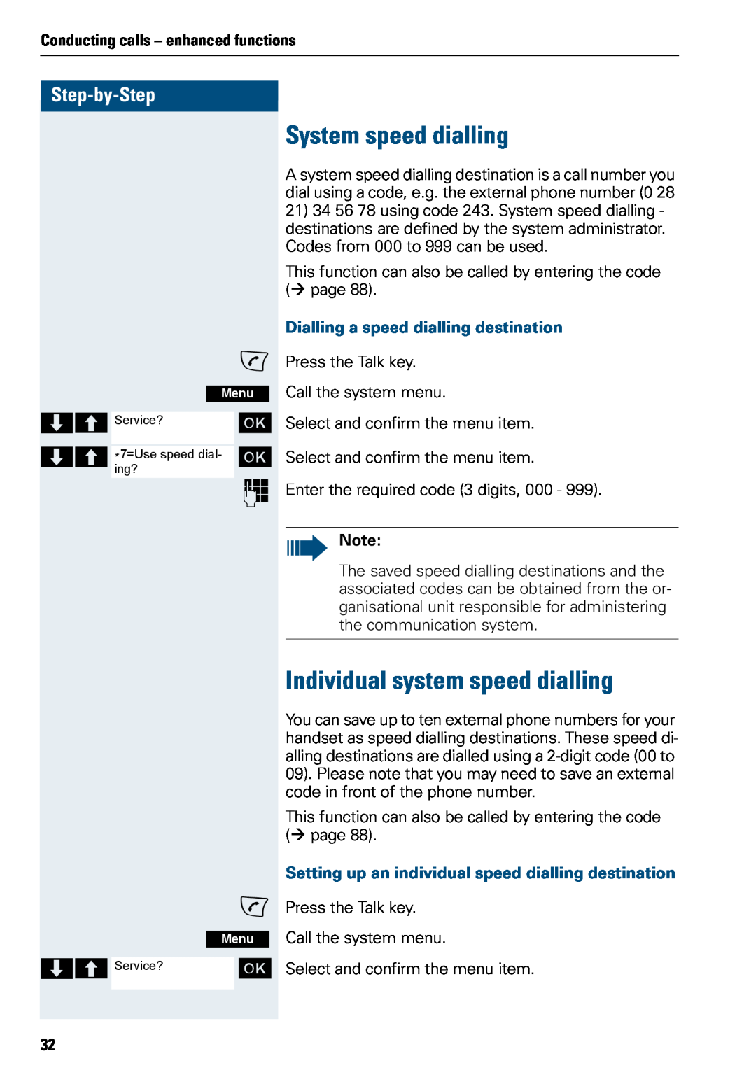 Siemens 3000 V3.0 manual System speed dialling, Individual system speed dialling, Step-by-Step 
