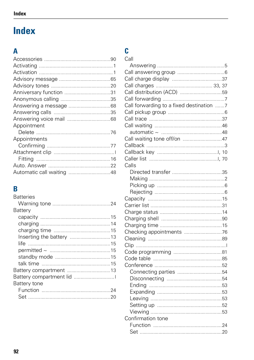 Siemens 3000 operating instructions Index 