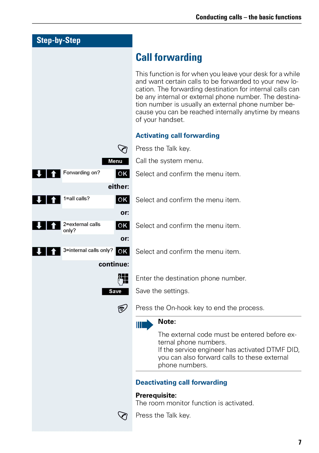 Siemens 3000 operating instructions Call forwarding, Continue, Activating call forwarding, Deactivating call forwarding 