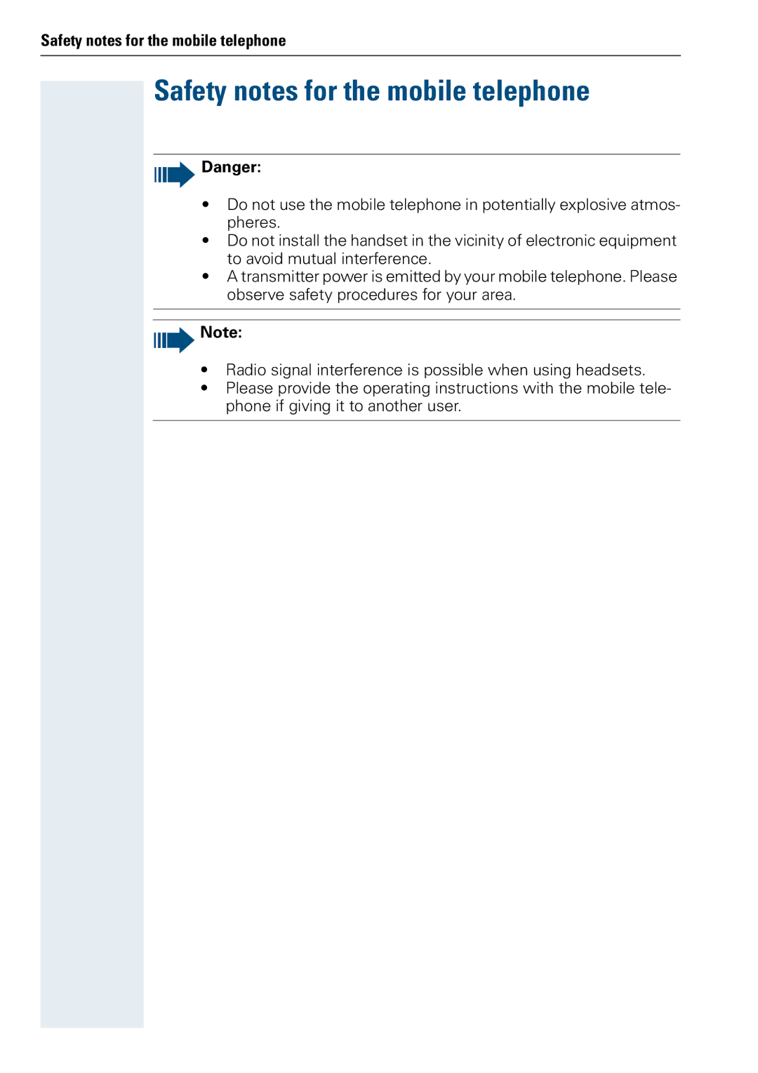 Siemens 3000 operating instructions Safety notes for the mobile telephone 