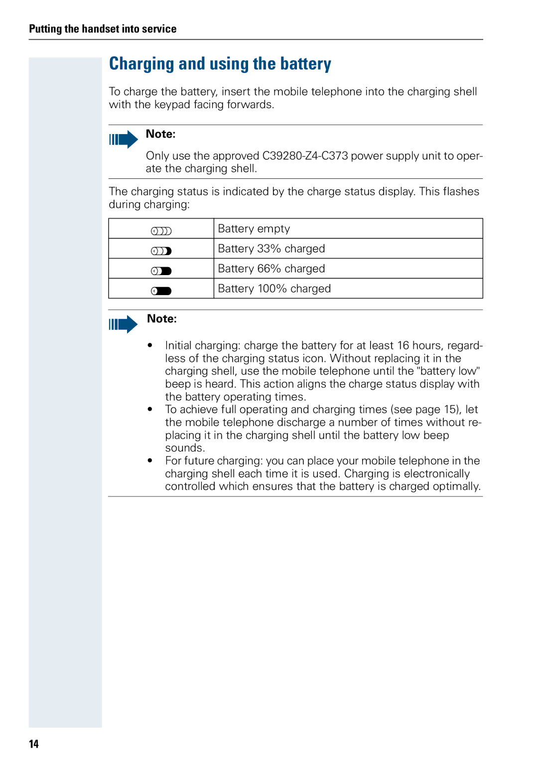 Siemens 3000 operating instructions Charging and using the battery 