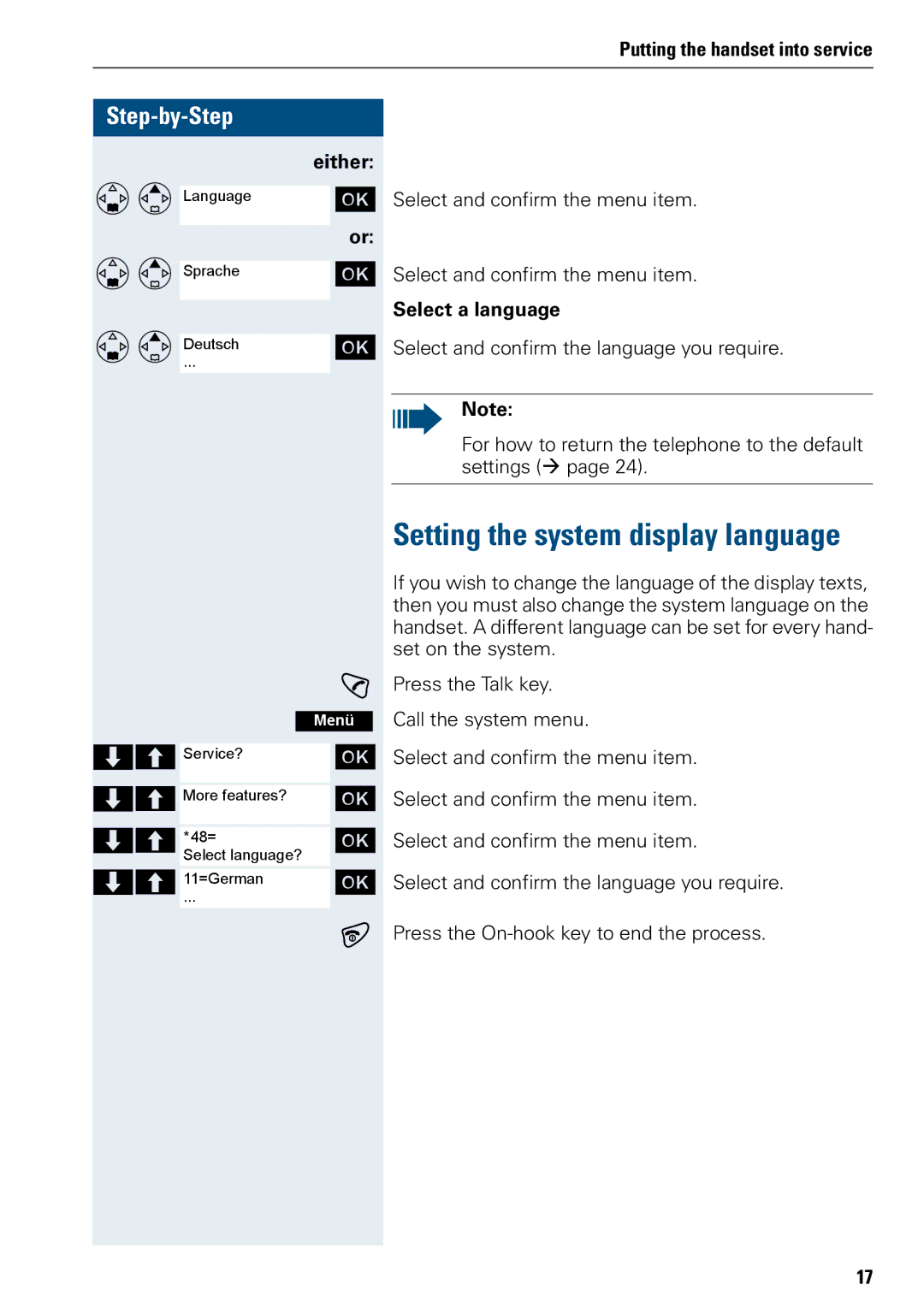 Siemens 3000 operating instructions Setting the system display language, Select a language 