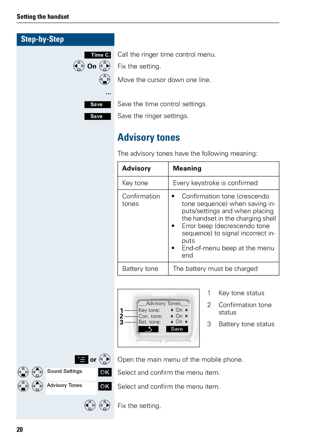 Siemens 3000 operating instructions Advisory tones, Advisory Meaning 