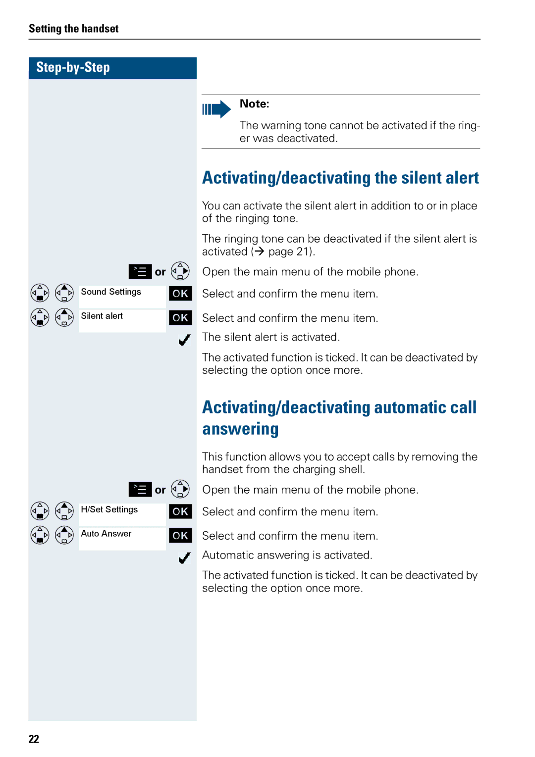 Siemens 3000 Activating/deactivating the silent alert, Activating/deactivating automatic call answering 