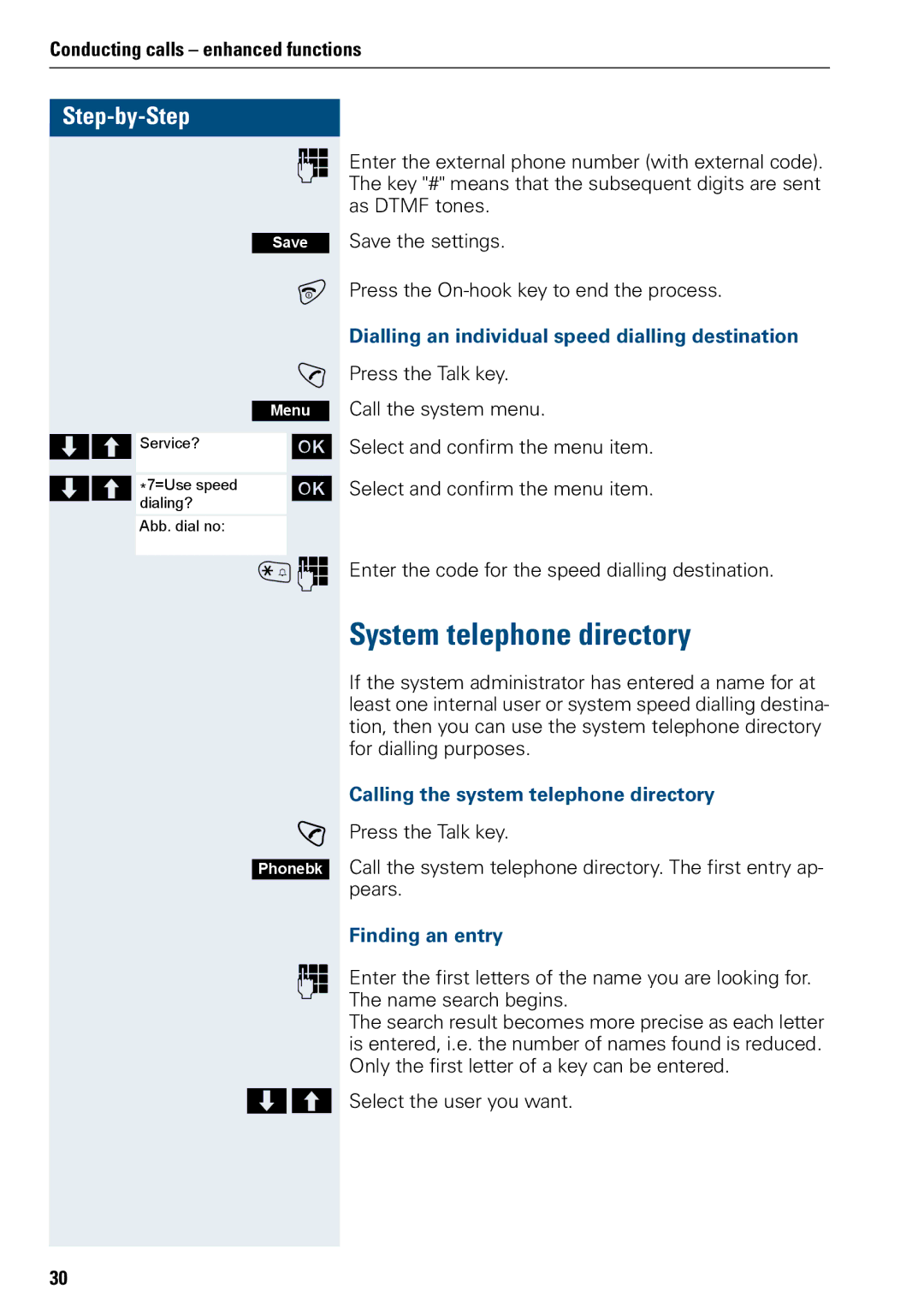 Siemens 3000 System telephone directory, Dialling an individual speed dialling destination, Finding an entry 