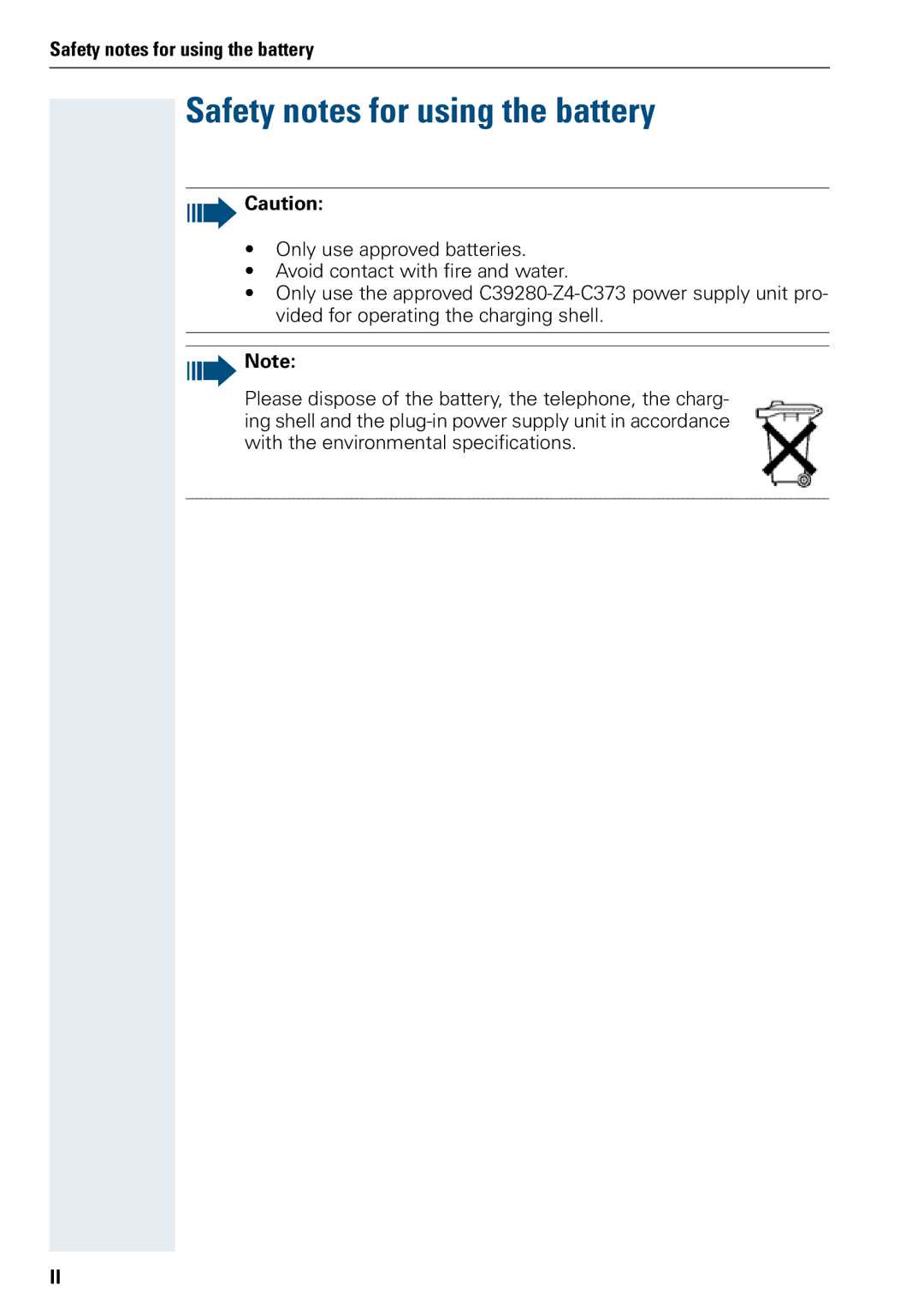 Siemens 3000 operating instructions Safety notes for using the battery 