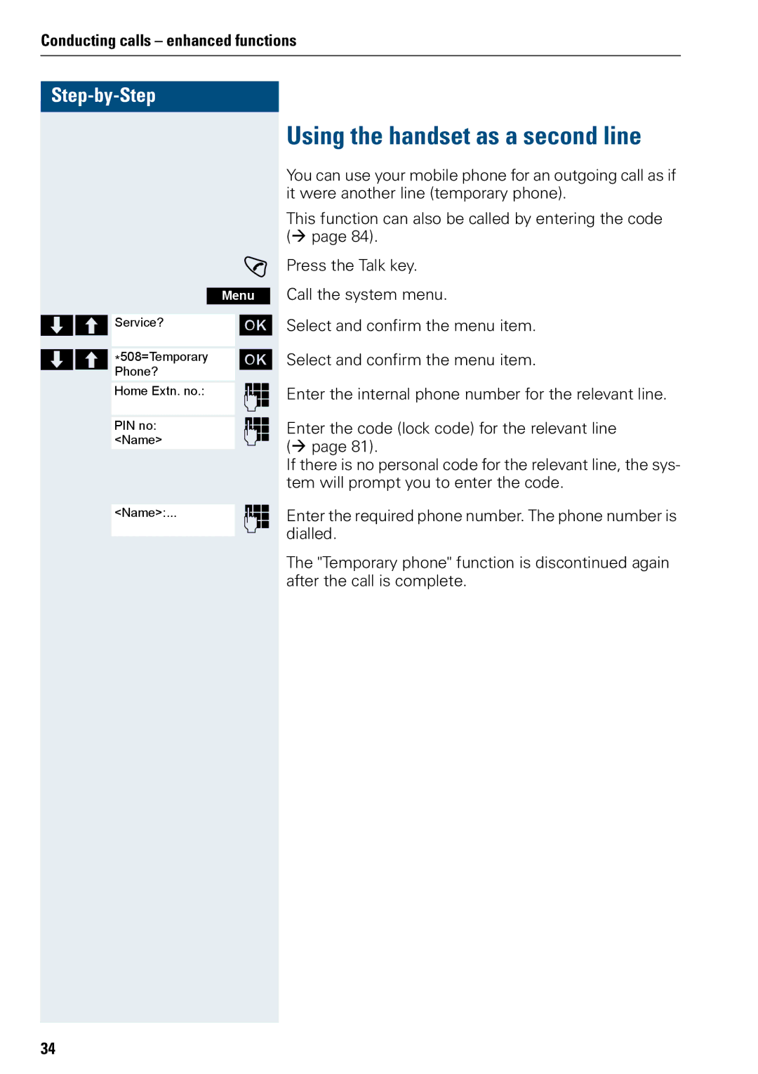 Siemens 3000 operating instructions Using the handset as a second line 