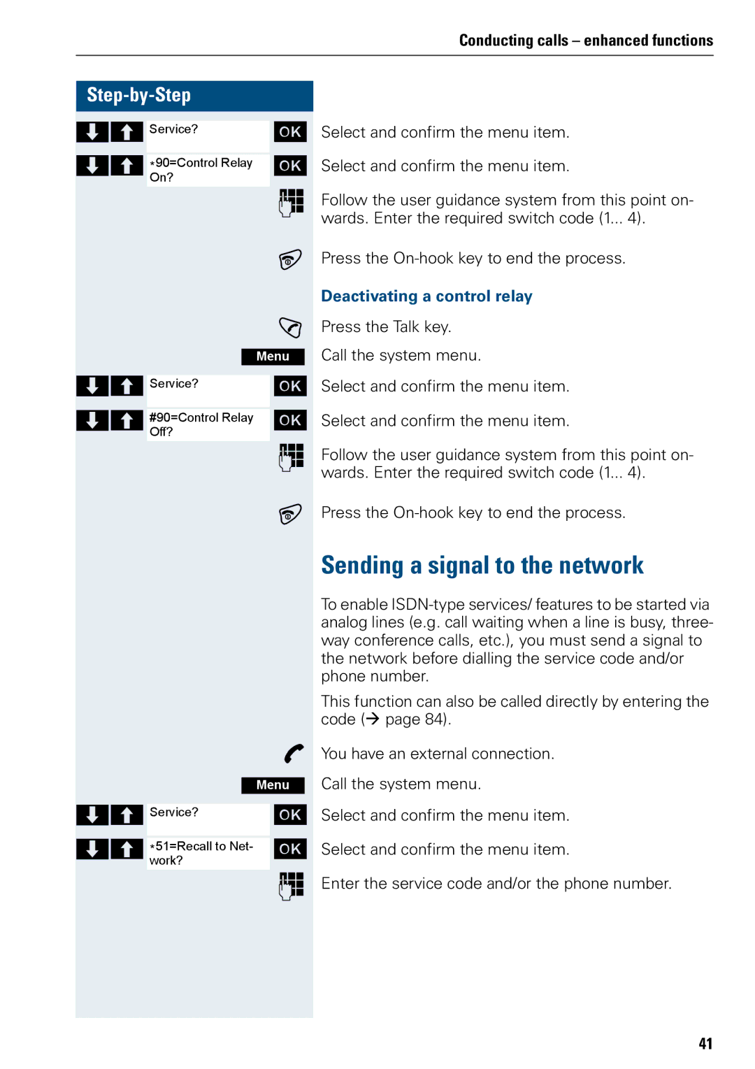 Siemens 3000 operating instructions Sending a signal to the network, Deactivating a control relay 