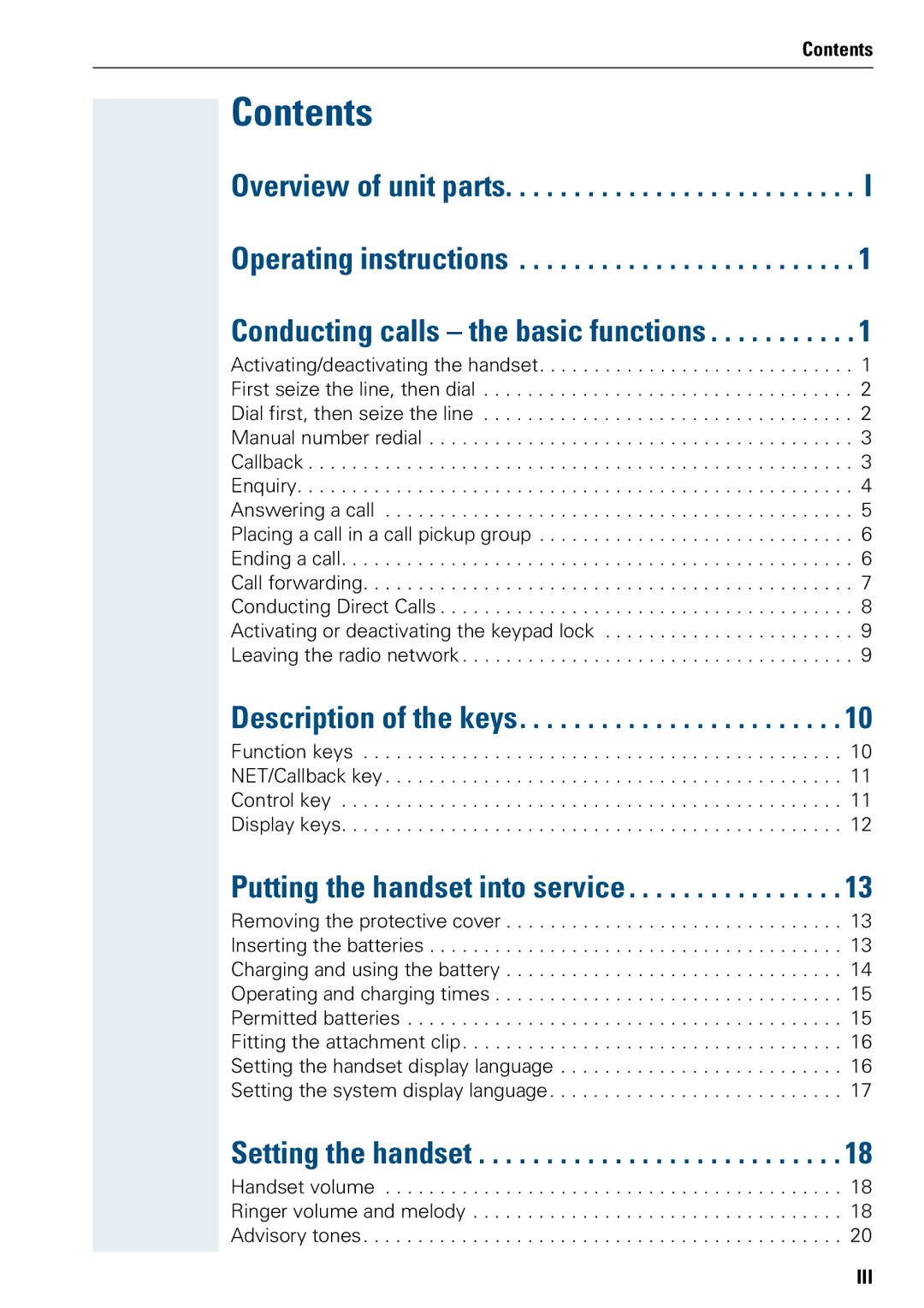 Siemens 3000 operating instructions Contents 