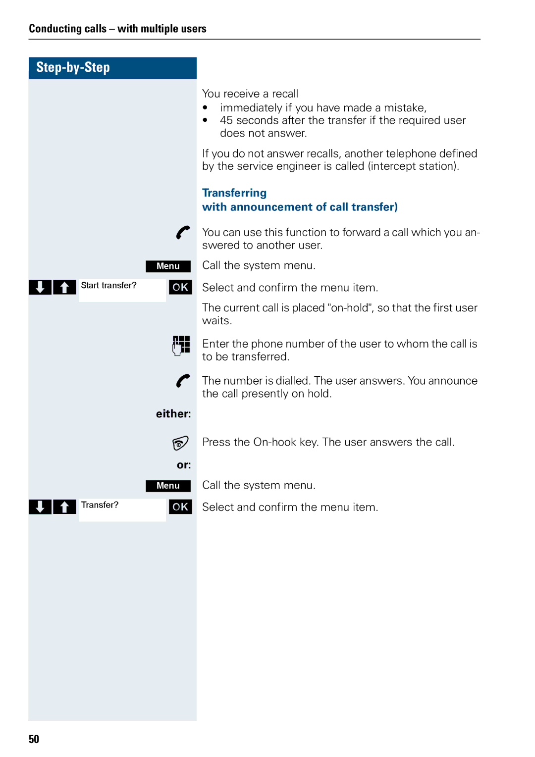 Siemens 3000 operating instructions Transferring With announcement of call transfer 