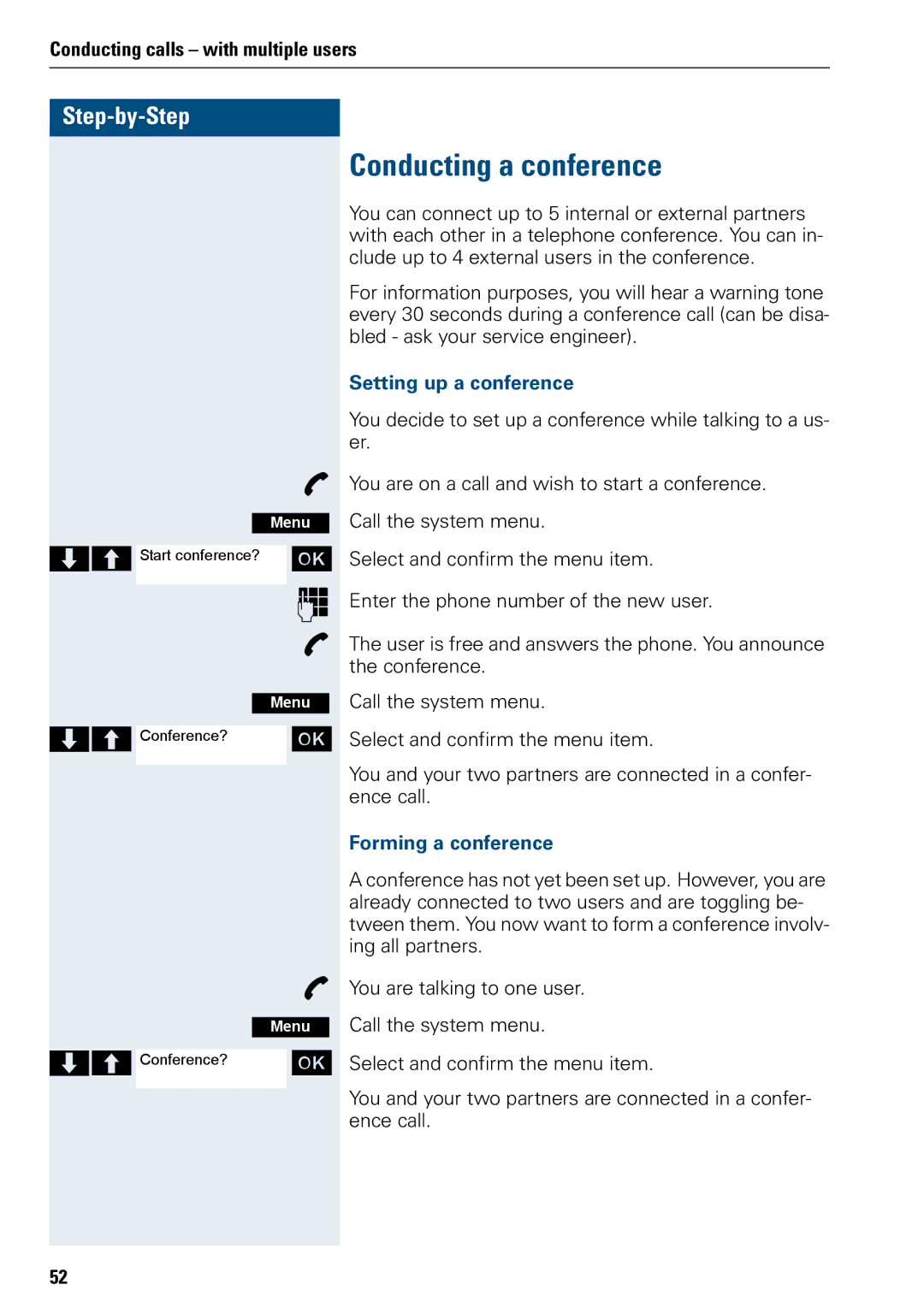 Siemens 3000 operating instructions Conducting a conference, Setting up a conference, Forming a conference 