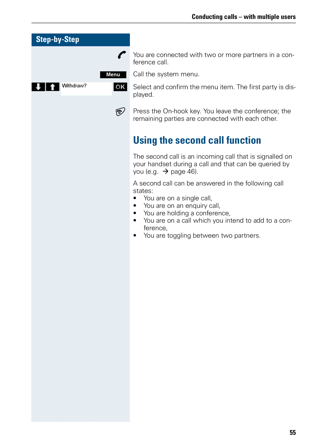 Siemens 3000 operating instructions Using the second call function 