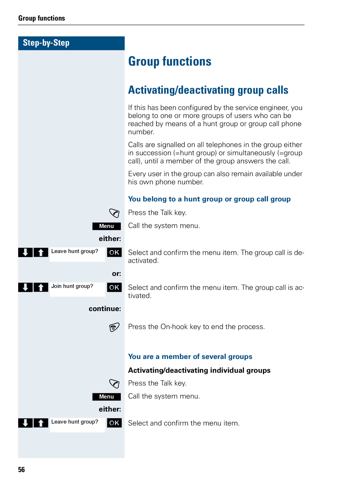 Siemens 3000 Group functions, Activating/deactivating group calls, You belong to a hunt group or group call group 