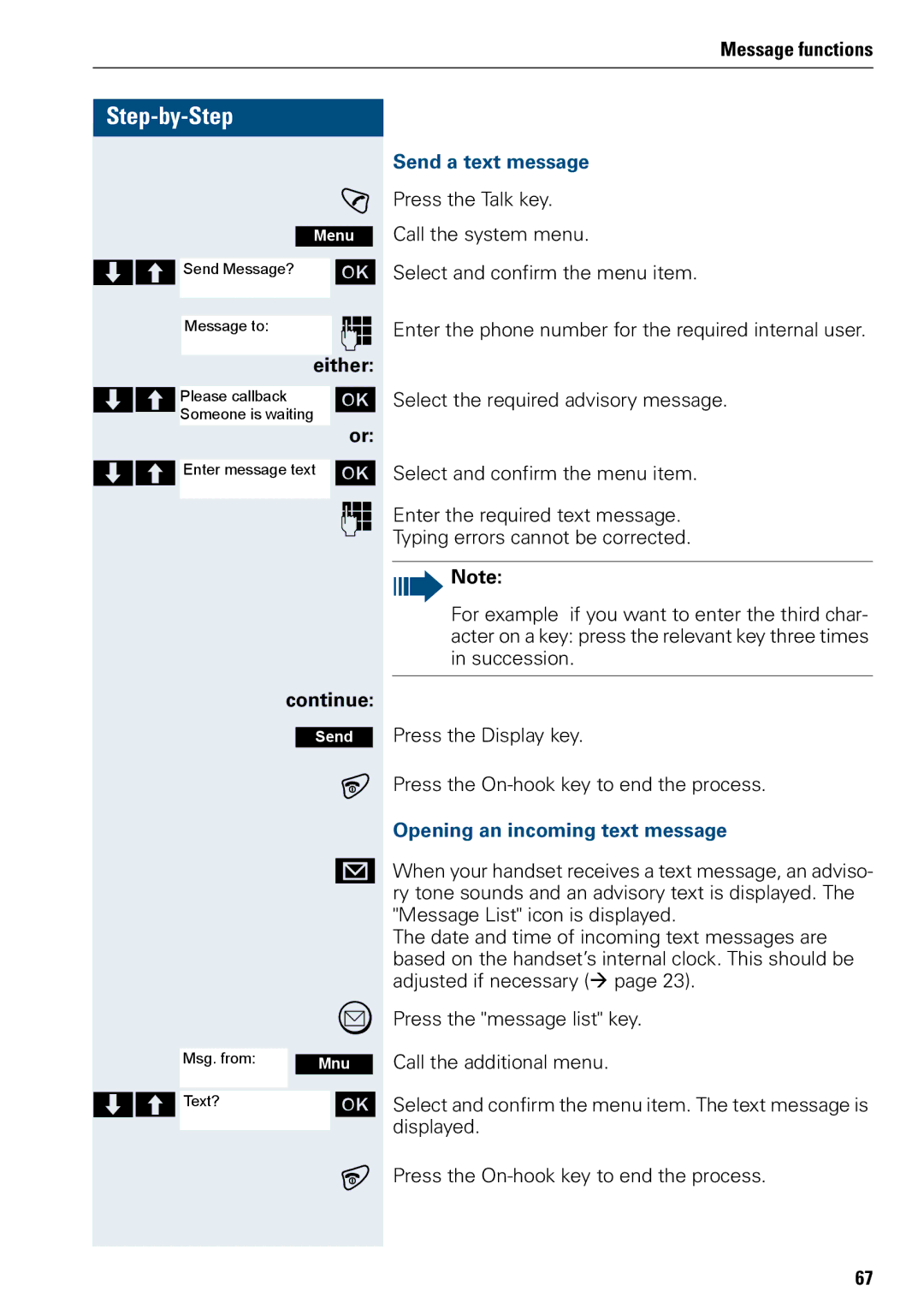 Siemens 3000 operating instructions Send a text message, Opening an incoming text message 