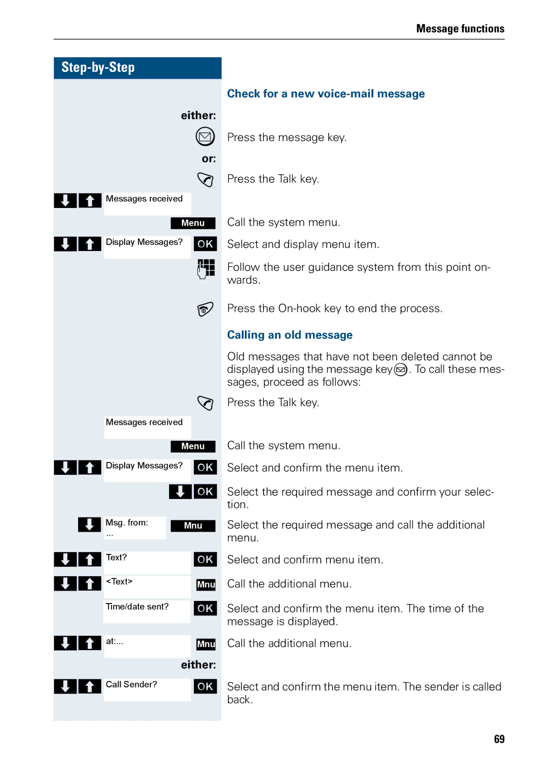 Siemens 3000 operating instructions Check for a new voice-mail message, Calling an old message 