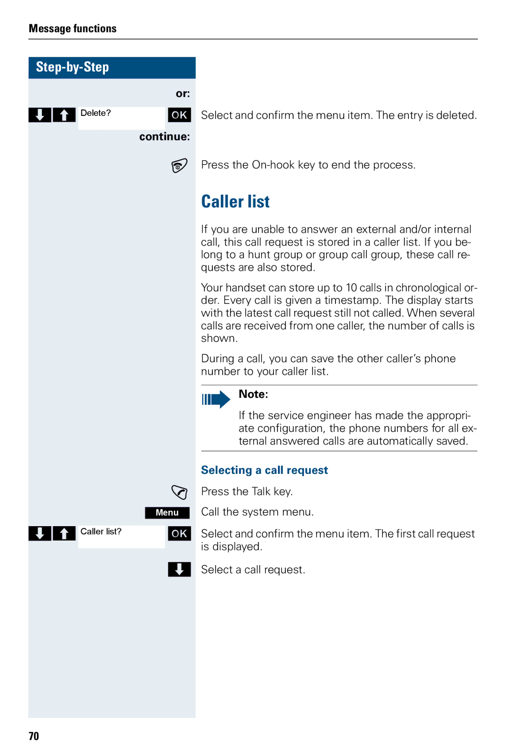 Siemens 3000 operating instructions Caller list, Selecting a call request 