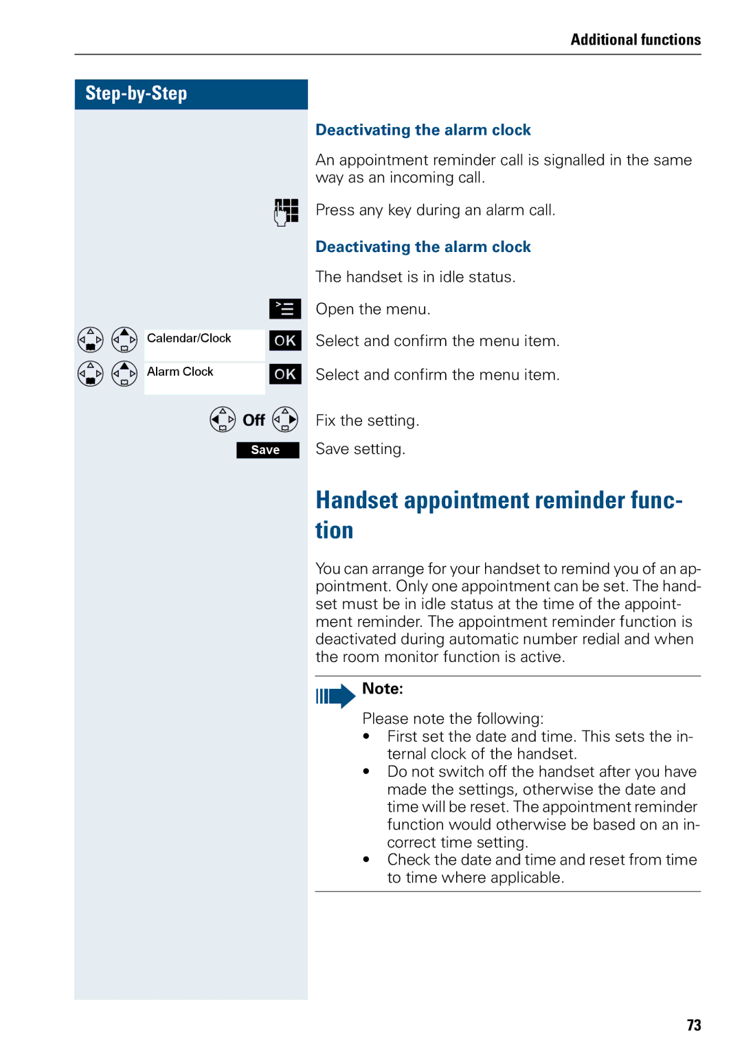 Siemens 3000 operating instructions Handset appointment reminder func- tion, FOff G, Deactivating the alarm clock 