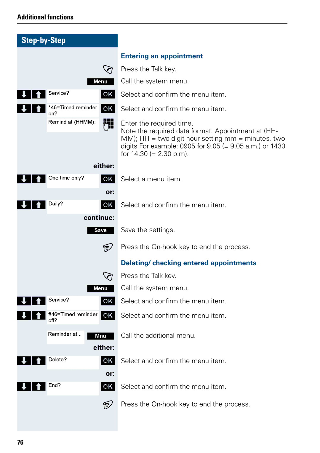 Siemens 3000 operating instructions Entering an appointment, Deleting/ checking entered appointments 