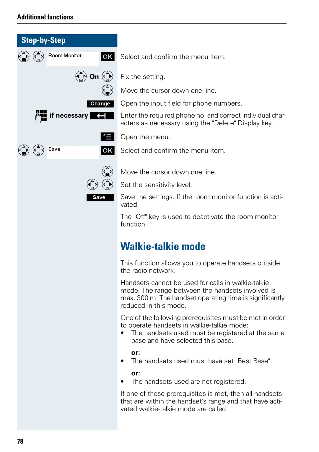 Siemens 3000 operating instructions Walkie-talkie mode, Oif necessary W 