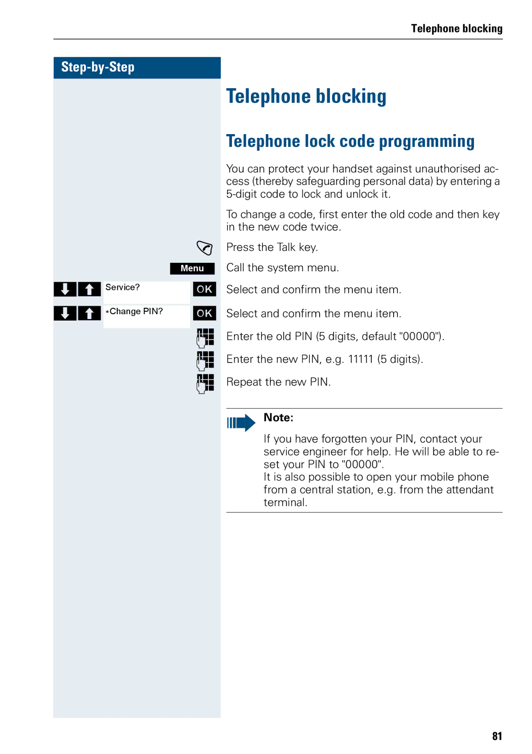 Siemens 3000 operating instructions Telephone blocking 