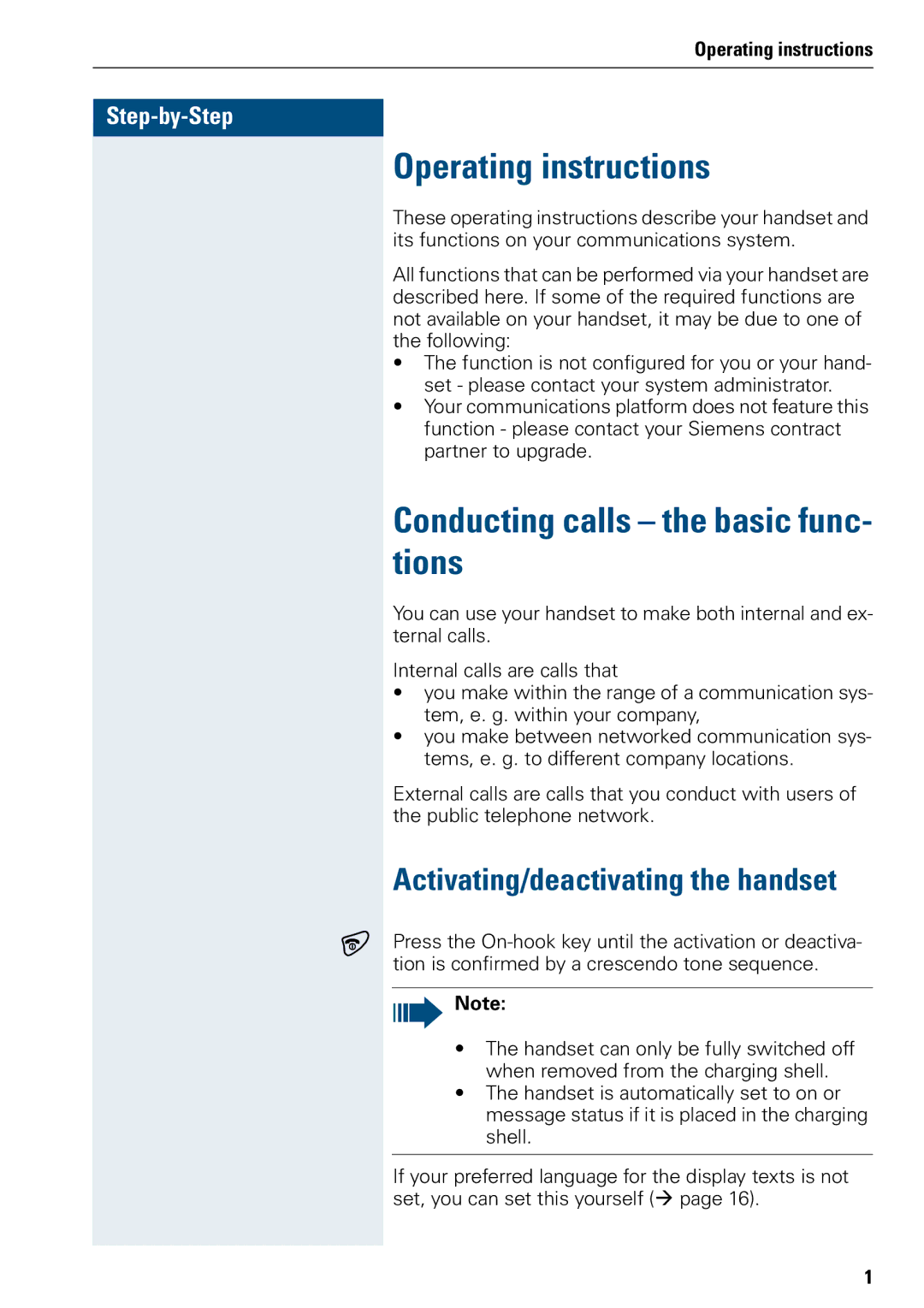 Siemens 3000 operating instructions Operating instructions, Conducting calls the basic func- tions 