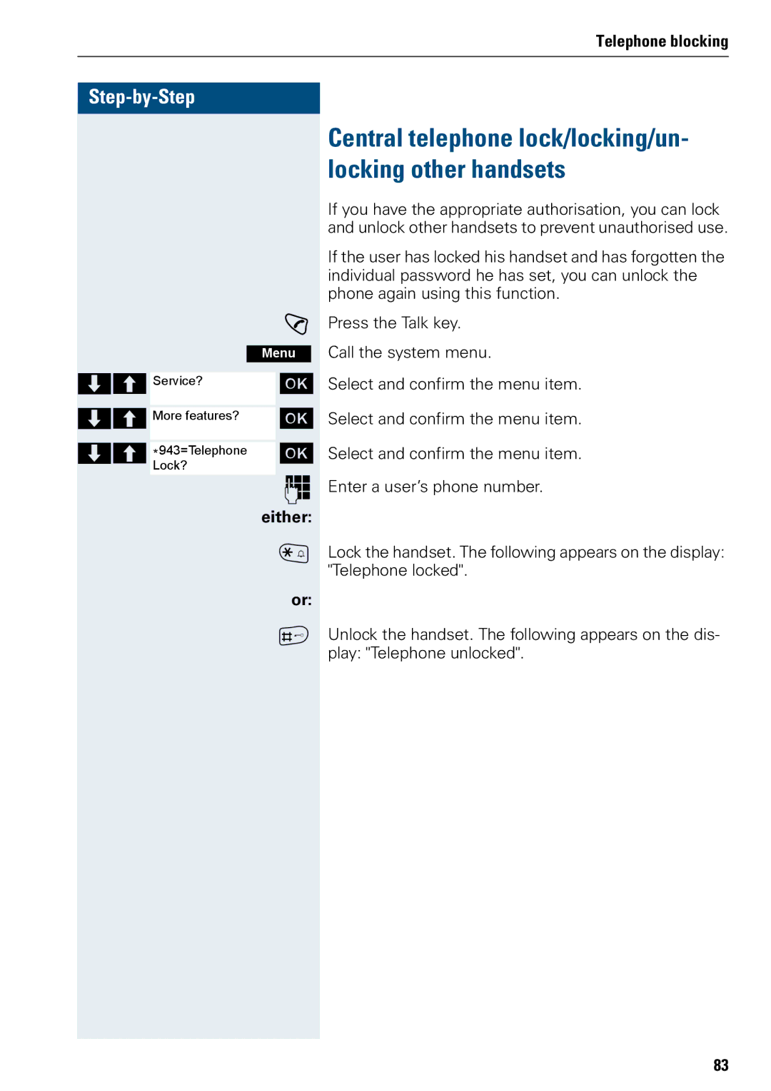 Siemens 3000 operating instructions Central telephone lock/locking/un- locking other handsets 