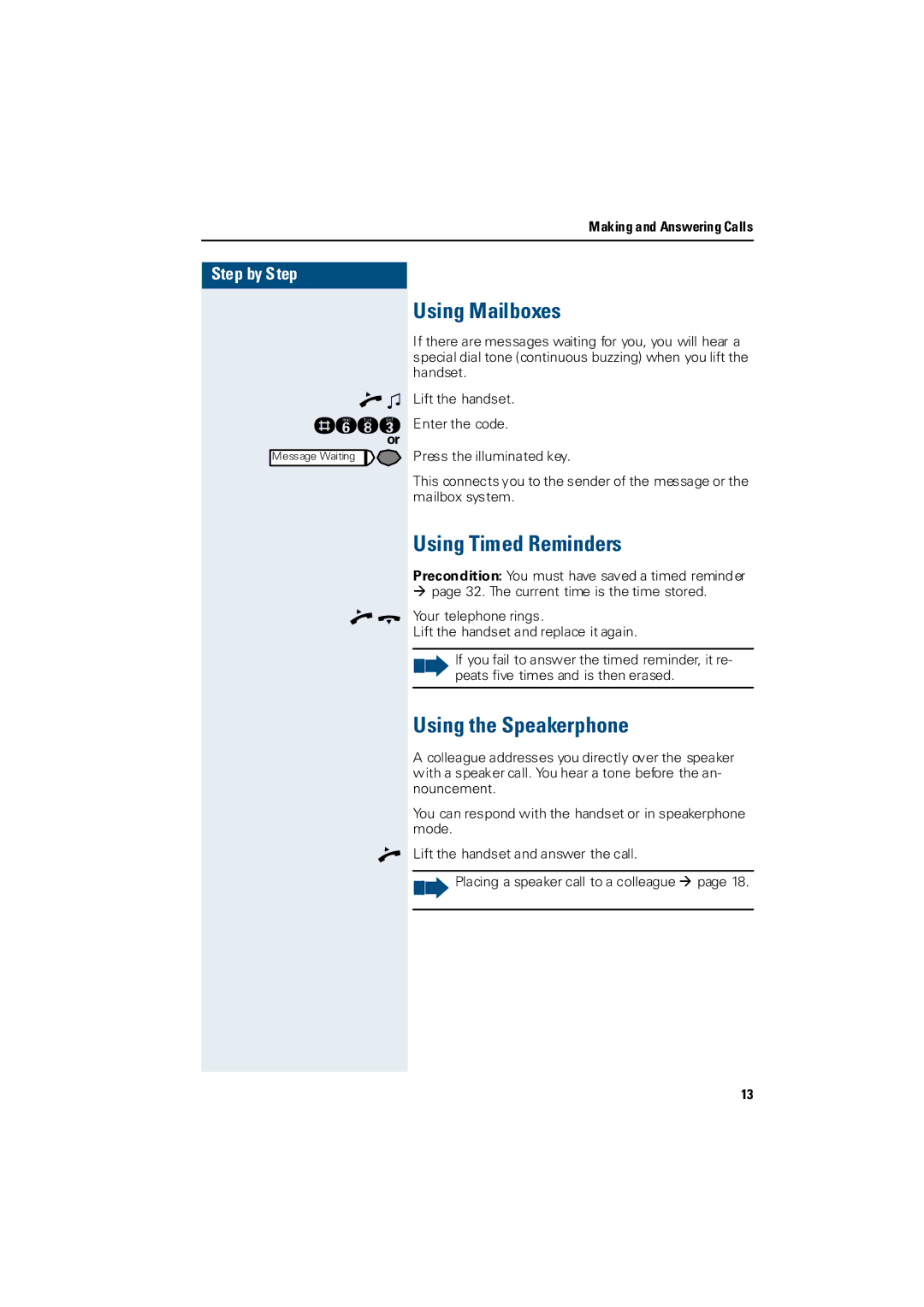 Siemens 3000 operating instructions Using Mailboxes, Using Timed Reminders, Using the Speakerphone 