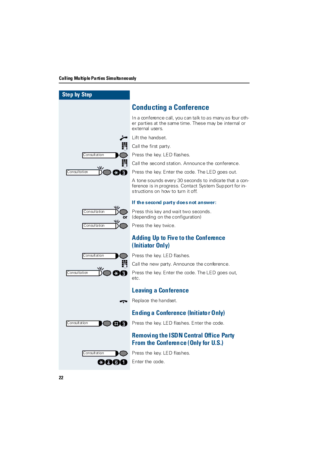 Siemens 3000 Conducting a Conference, Adding Up to Five to the Conference Initiator Only, Leaving a Conference 